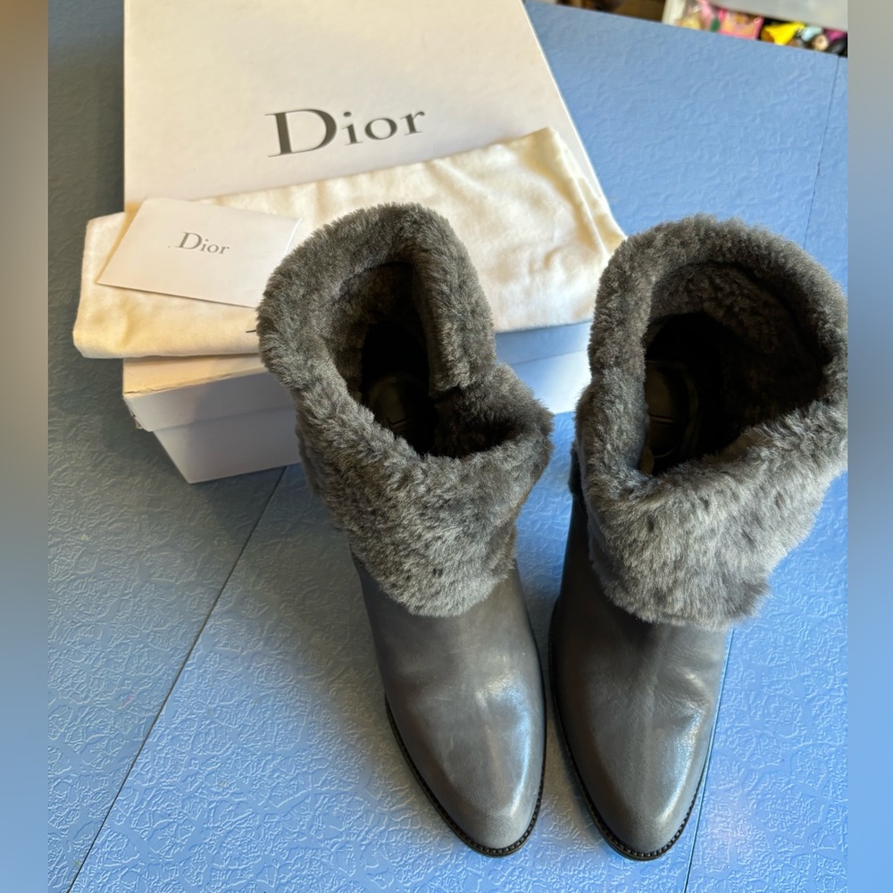 Dior calf skin booties gray size 40.5
